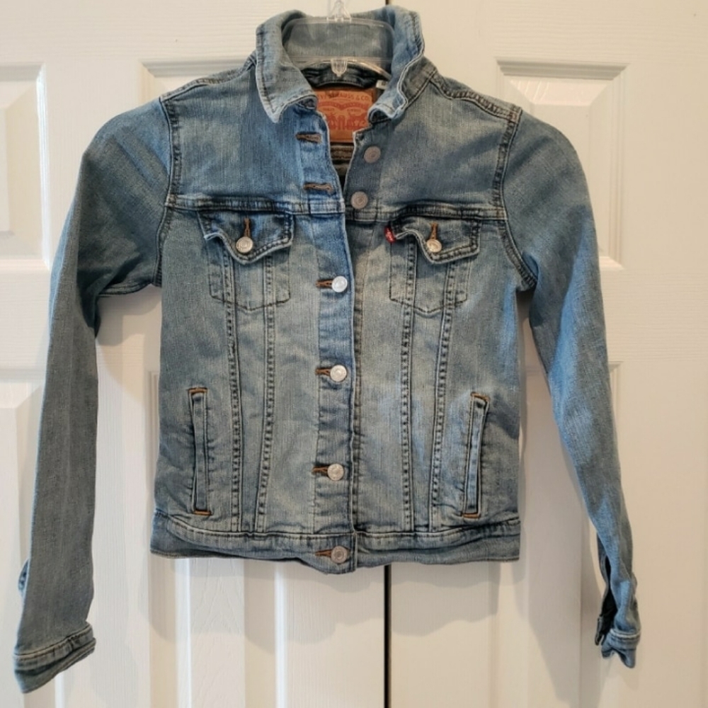 Levis Jean Jacket Womens Light Wash Distressed Denim Original Trucker Size XS